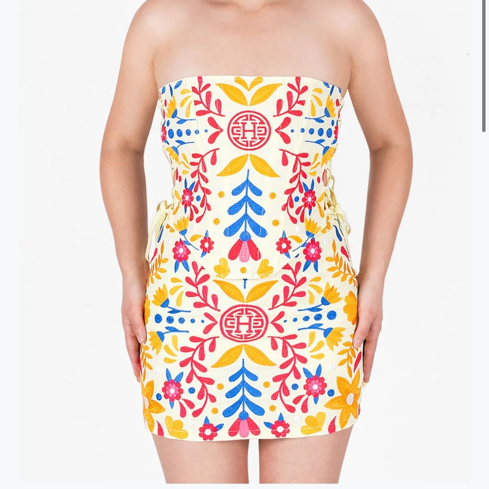 Floral Embroidered Strapless Mini Dress